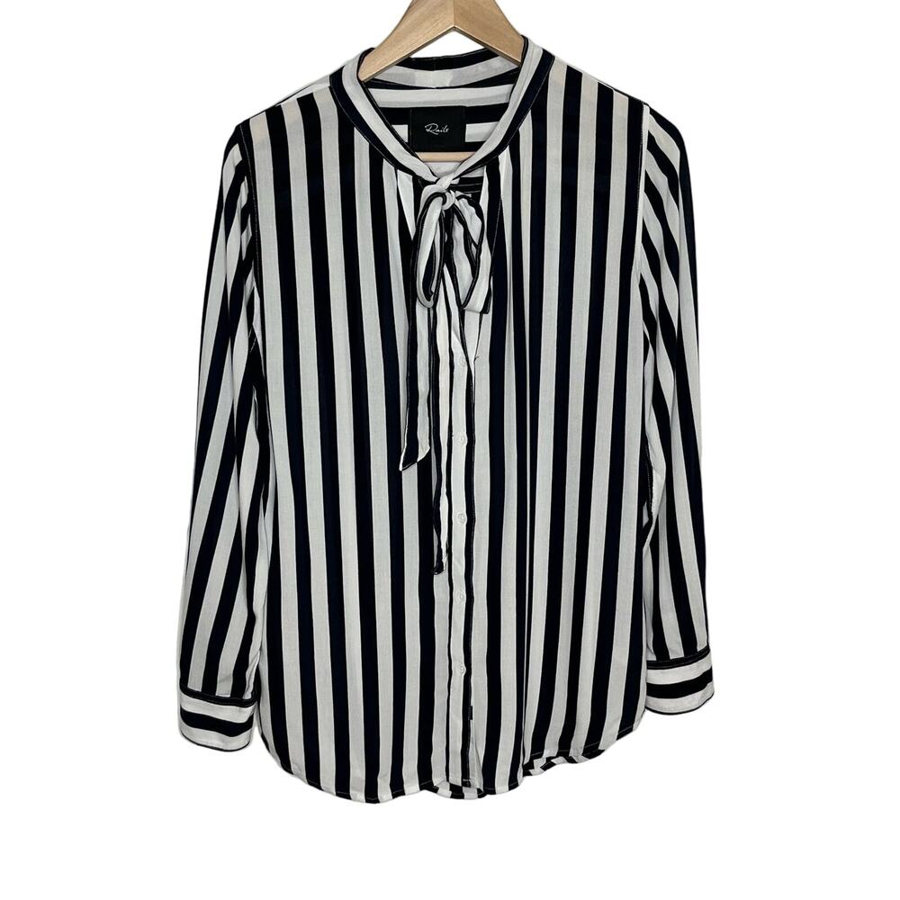 Rails Womens Colette Tie Neck Button Up Top Small Navy White Stripe Workwear